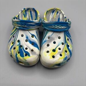 Youth Croc Kids Size 11 Blue And Green Tye Die Marbled Classic Clog Slip on